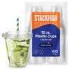 Stack Man 12 oz Clear Plastic Cups with Straw-Slot Lids