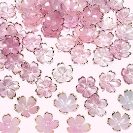 Ruzister 50pcs Cherry Blossom Acrylic Flower Beads, Mini Flower Spacer Beads for Jewelry Making, 5 Petal Gradient Flower Beads, Gold Plated Flowers