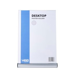 Edge Desktop Display – A5 Portrait (148.5 x 210mm) by Viro – Sleek Aluminum Base wicth Clear Acrylic Holder, Ideal for Menus, Promotional Displays, & Point of Sale (POS) Materials, Easy Poster Swap