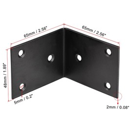 TA-VIGOR Heavy Duty L Brackets, 65x65x48mm Black Stainless Steel Corner Braces, 90 Degree Brackets with Screws, Metal Support Bracket Plates for Shelves Furniture 4 Pcs