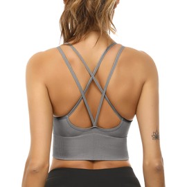 Sykooria Workout Sport Bras Padded Longline Sports Bras for Women Pack Cropped Gym Athletic Tops Built in Bra Grey L