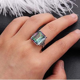 WDIYIEETN Mystic Rainbow Topaz 925 Sterling Silver Ring Women Wedding Engagement Rings Size 6-10 (10)