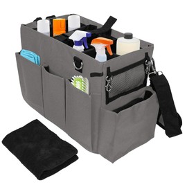 Blue Lilly Large Capacity Durable Cleaning Caddy Bag with Adjustable Straps - Cleaning Bags for Housekeepers, Gray Color, Easy to Assemble & Clean - The Ultimate Cleaning Bag Solution