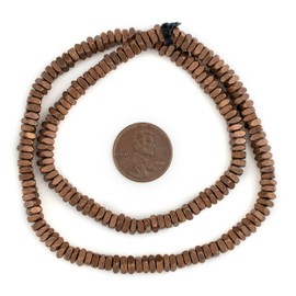 Metal Faceted Square Beads - Full Strand of Ethnic Spacer Sliced Heishi Beads - The Bead Chest (4mm, Antiqued Copper)
