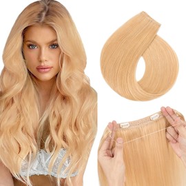 TESS 40 cm Flip In Real Hair Extension Blonde with 2 Clips, Hair Extensions with Elastic Band, Real Hair, Medium Blonde Real Hair Extensions with Elastic Band with Adjustable Wire, 65 g