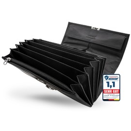 VATERLIEBE Waiter Wallet - Soft Nappa Leather - Waiter's Bag - 6 Large Compartments for Notes, 8 Compartments for Cards - Waiter's Wallet - Quick to Use - RFID / NFC, Elegant black, Modern and