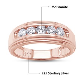 SAVEARTH DIAMONDS 1/2 ct. t.w Round Lab Created Moissanite Diamond Channel Set Men's Anniversary Wedding Band Ring In 14k Rose Gold Over Sterling Silver(VVS1 Clarity, 0.50 Cttw)-9