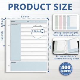 400 Pcs Colored Cornell Notes Loose Leaf Paper 8.5×11 Inch for 3 Ring Binder College Ruled Notebook Refill Paper Bulk Taking System Filler Paper Letter Size for School Office Business Home 80gsm