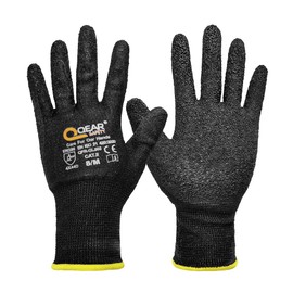 QEARSAFETY 1 Pair Black HPPE Cut 5 Protection Work Safety Gloves, Textured Grip Latex Rubber Palm Coated, Abrasion, Snug, Tough,Cut Sharp Glasses, Metal Work, Construction,DIY(Small)