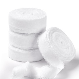 FAKILO Natural Rustic Cotton Ribbon Frayed Edge White 100% Cotton Ribbon 5/8 Inch x 25 Yards Vintage Wedding Bouquets Invitations Baby Shower Gift Wrapping