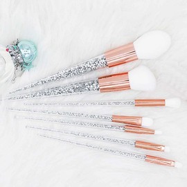 7pcs sliver cristal maquillaje pinceles conjunto fundación mezcla cara cara cepillo maquillaje kit de herramientas(Gray,Black)                        