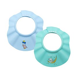 BONPEIPEI Baby Shower Shampoo Cap 2Pcs Adjustable Safety Eva Bath Visor Waterproof Soft Funny Hair Washing Bathing Hat for Girls, Boys, Infants, Children, Kids and Toddlers-Blue/Green