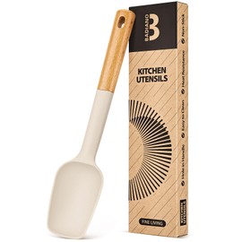 Silicone Spoon Spatula, Great For Scraping Bowls And Scooping Batter, Sturdy Bpa-Free Matte Silicone, Wooden Handle Rubber Spatula For Nonstick Cookwares (KHAKI)