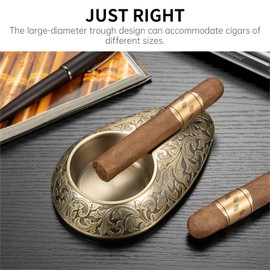 CIGARLOONG Cigar Ashtray Carving Stainless Steel Large Slot Ashtray Anti-Bottom for Home/Office/Patio (Gold)