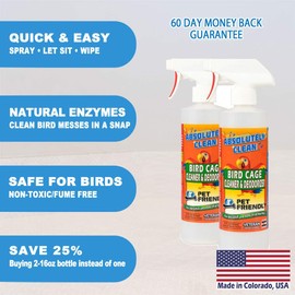 Absolutely Clean Amazing Bird Cage Cleaner and Deodorizer - Just Spray/Wipe - Safely & Easily Removes Bird Messes Quickly and Easily - Made in The US (16 Fl Oz (Pack of 2))