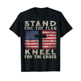 Christian Patriotic American Flag Stand Flag Kneel Cross T-Shirt