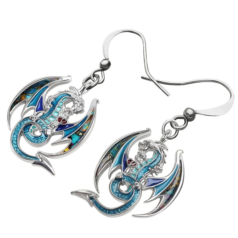 NEWEI Enamel Alloy Dinosaur Fantasy Dragon Earrings Drop Dangle Unique
