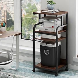 Soporte para impresora de 4 niveles con estante de almacenamiento ajustable, mesa alta para impresora grande con ruedas para organizar espacios...    