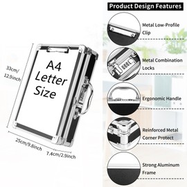 Pechor Clipboard with Storage Combination Lock Briefcase Clipboards Heavy Duty Box Metal Aluminum with Handle, Storage Clipboard Maximum Security, External & Built-in Clip Boards (Upgrade)