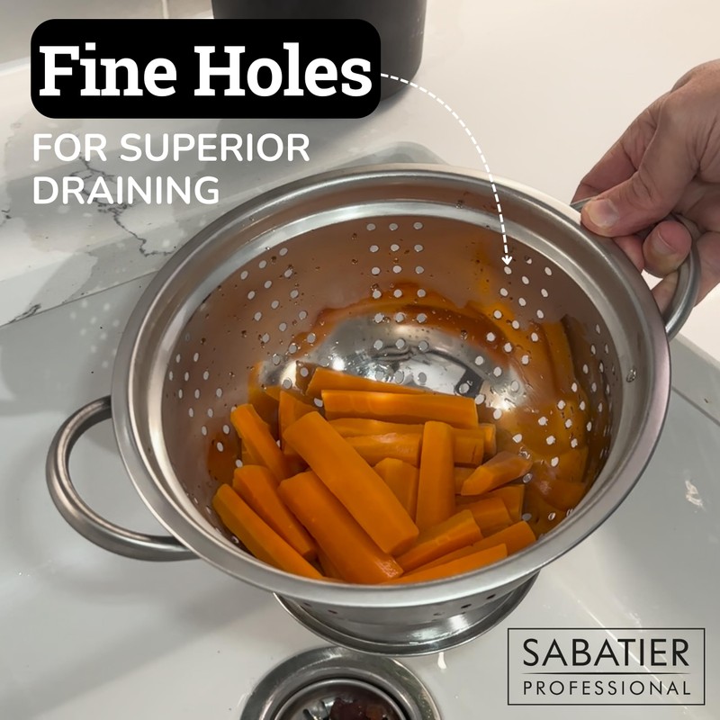 Sabatier Professional Stainless Steel Colander - Heavy-Duty, Durable & Dishwasher-Safe