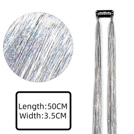 Mcoser 6Pcs Clip in Hair Tinsel Kit,Glitter Hair Tinsel Extensions Clip in Hair Extensions,Sparkling Wig Pieces Straight Hair Extensions for Women Girls Party Cosplay (Silver)