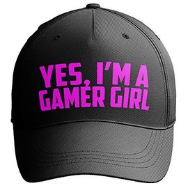 Purple Print House Yes I'm A Gamer Girl Baseball Cap - Gaming Birthday Video Games Gifts for Her - Gamer Girl Hat, One Size, Black