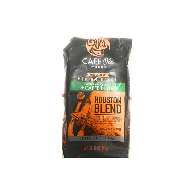 Cafe Ole Houston Blend Whole Bean. Decaffeinated 3 pack bundle.