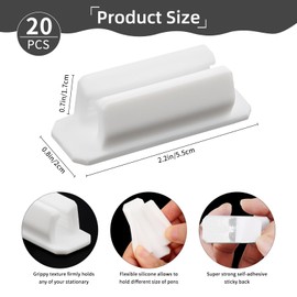 20 Pcs Adhesive Pencil Holders for Desk,White Silicone Pen & Marker Clips for Clipboard Attachment, Classroom and Office Desk Accessories, Teacher & Student Supplies
