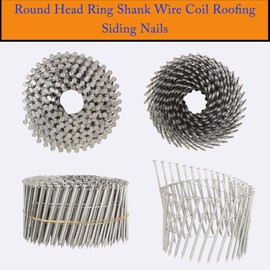 waltyotur 3600 Count Stainless Steel Coil Roofing Ring Shank Siding Nails 15-Degree Collated Wire Coil 2 Inch, 0.09 Inch Ring Shank, Small Cap Coil Stud Siding Nails