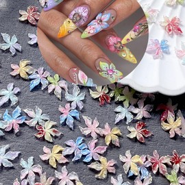 Wugbc 50PCS Flower Nail Charms Mixed Color 3D Nail Art Design Cute Summer Nails Accessories for Women Manicure Decorations Colorful Flowers Butterfly Nail Rhinestones Supplies