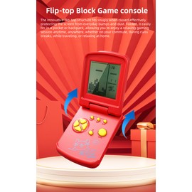 JXD 3.5-Inch Screen Block Game Console with Unique Flip Design Built-in 26 Retro Games Multiple Modes Adjustable Difficulty/Speed Children's Educational Game Toys Christmas (Black)