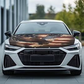 Qiyupavto 59×39 inches Eagle American Flag Print Hood Cover for Car, Car Hood Protector Film, Waterproof Vehicle Hood Flag, Auto Wrap Blanket, Universal Automotive Accessories