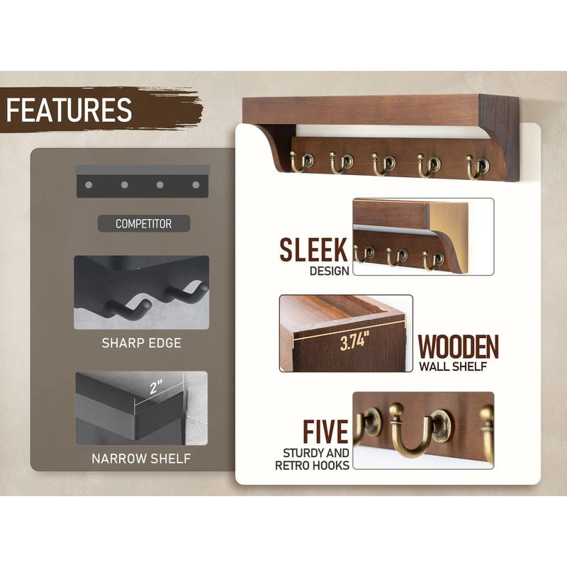 Rebee Vision Farmhouse Key Holder for Wall - Decorative Wooden