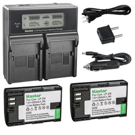 Kastar LCD Dual Smart Fast Charger & 2 x Battery for Canon LP-E6 LPE6 and Canon 70D, 5D Mark II and III, 80D, 7D Mark II, 60D, 6D, 7D DSLR Cameras BG-E14, BG-E13, BG-E11, BG-E9, BG-E7, BG-E6 Grips