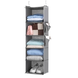 Cozary Hängeregal Kleiderschrank, Hänge Organizer mit 3 Fächern, Hängeaufbewahrung Schrank Hängend mit Bambus-Stock Verstärkt Aufbewahrungssystem, Türorganizer Hängeorganizer für Schlafzimmer