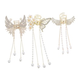 WOONEKY 3pcs Hair Claw Clips for Women Elegant Tassel Pendant Decorative Accessories Strong Grip Lightweight Styling Clips for Half Updos Bridal Hairstyles Everyday Use