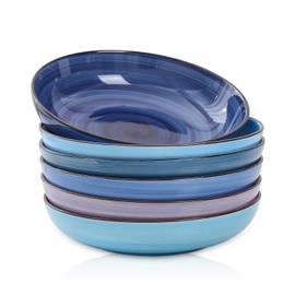 Selamica Ceramic Pasta Bowls Set 34 OZ, Large Salad Bowl 8.6 Inch Deep Plates for Pasta Soup, Microwave & Dishwasher Safe, Set of 6, Gradient Blue