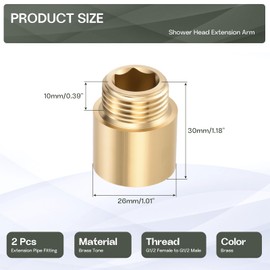 Awclub Shower Head Extension Arm, Brass G1/2 Male to Female Thread 30mm/1.18" Length Extender Pipe Fitting Nipple for Showers, Faucets, and Plumbing with PTFE Thread Seal Tape 2 Pack