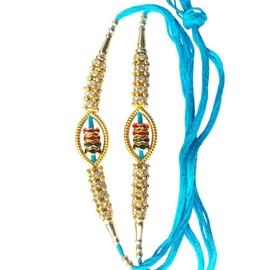 Arvnika Rakhi Traditional for Brother Sister, Multi Color Beautiful & Fancy Designer Thread Raksha Bandhan Rakhi Gift, Beautiful Sky blue Rakhi Set of 2.