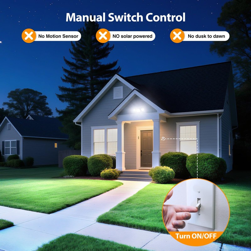 Onforu 75W Flood Lights Outdoor, 7000LM Brightness Security Lights Switch