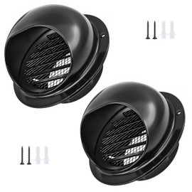 4" Vent Round Cover, Stainless Steel Wall Round Vent Hole Ventilating Cover, Air Ventilation and Exhaust Wall Vent Outlet Hood, HVAC Ducting Vent Cover (Black 2pcs)