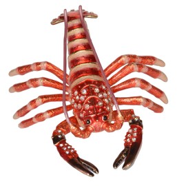 Minihouse Lobster Trinket Box Hinged Hand-Painted Enameled Animal Figurine Collectible Jewelry Box Ring Holder, Unique Gift for Home Decor