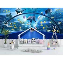 Dslbz Aquarium Underwater World Wall Mural Wallpaper for Bedroom 173" x 120"(W x H)