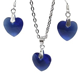 Beautiful Crystal Heart Pendant Jewellery Set (Blue)