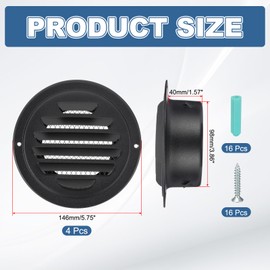 PATIKIL 4 Inch Round Air Vents, 4 Pcs Outlet Vents Cover Bulk Cover 304 Stainless Steel Louver Grille Cover Ducting Air Ventilation Wall Vent Cover for Ceiling Mount Bathroom Vent, Black