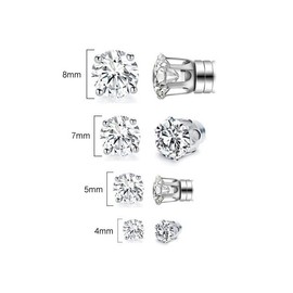 Airokiy 4 Pairs Magnetic Earrings, Sparkling Cubic Zirconia Magnetic Earring Studs, Stainless Steel Clip On Fake Earrings Set For Men Non-Piercing (4/5/7/8mm)