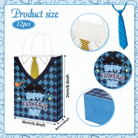 HOWAF 12PCS Father’s Day Gift Bags, Blue Father's Day Party Bags for Dad’s Day Gift Wrapping, Happy Father’s Day Treat Bags for Men Dad Papa Grandpa Birthday Present Wrapping