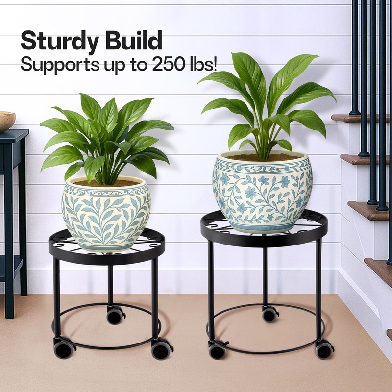 US Original Indoor Plant Stand with Wheels, (2 Sizes) Metal