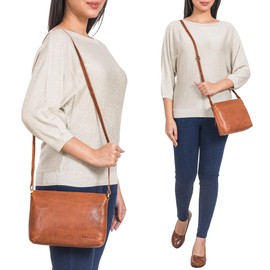 ROYALZ 'Wyoming' Classic Handbag Women's Small Leather Evening Bag in Vintage Look Elegant Leather Genuine Leather Shoulder Bag, Texas brown