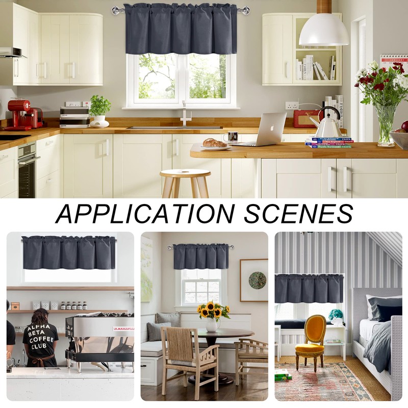 DWCN Dark Grey Valance for Windows, 18 Inch Bathroom/Bassement/Kitchen Curtains,